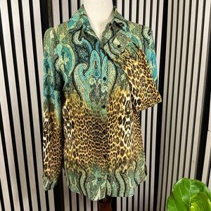 New SIONI Leopard and Paisley Print Women's Top , Sz Sm